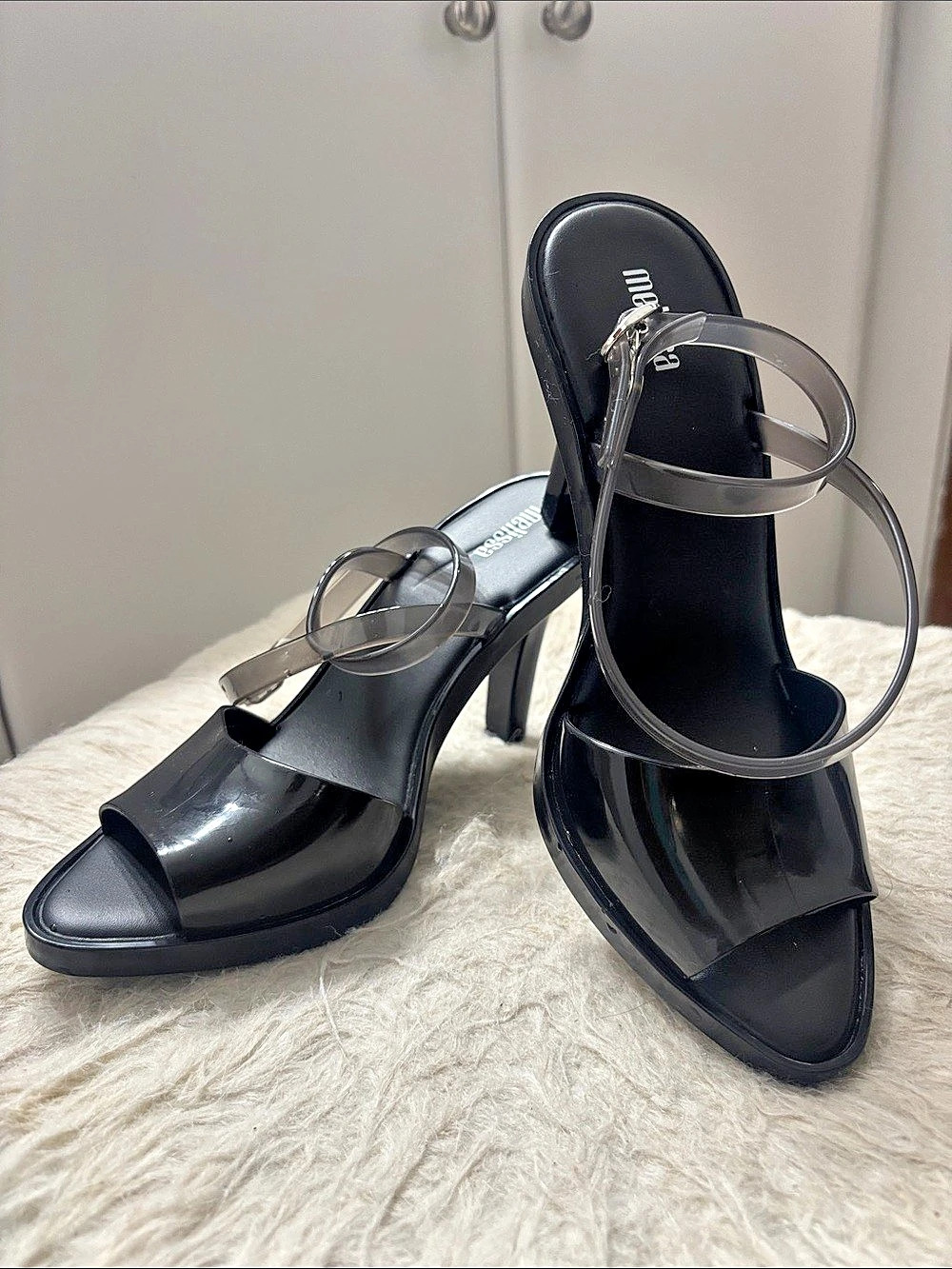 Melissa Texas Mule Black Pointed Toe Strappy Heels